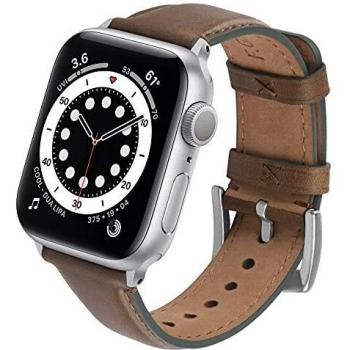 GerbGorb Leather Apple Watch Strap 38mm Dark Brown/Silver buckle