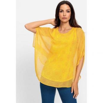 Heine Damen Bluse – Sonnengelb, kurzärmlig, geblümt, 42