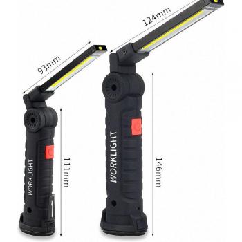Linterna de trabajo LED COB, 5 modos, antorcha magnética, carga USB, luz de emergencia para uso en exteriores