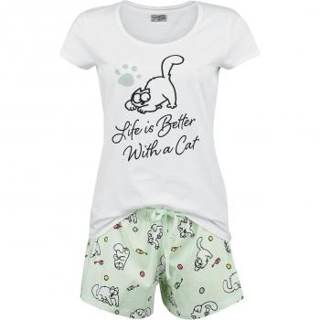 Pyjama Femme Simon's Cat – “Life Is Better With A Cat” – Taille S‑3XL – Multicolore