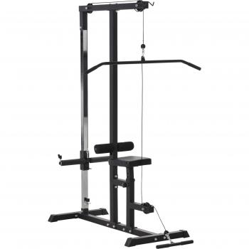 HOMCOM Multifunktionale Fitnessstation, verstellbarer Sitz, Riemenscheibe, Stahl, Schwarz, 107x120x190cm
