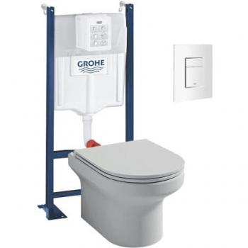 Jacobian Elite WC Suspendu + Abattant Silencieux, Bâti Support GROHE, Plaque Blanche