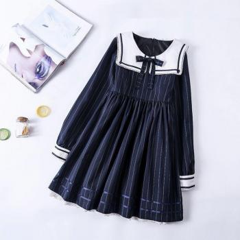 Seemannskragen-Lolita-Kleid für große Damen, Herbstlangarme – Plusgröße XL/2XL