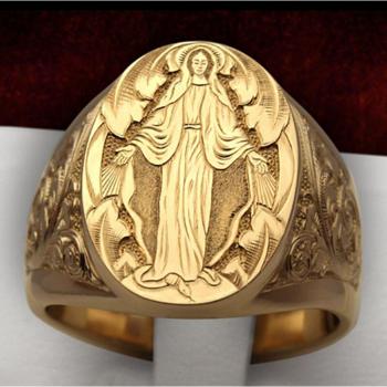 Gold Color Retro Punk Ring for Men with Virgin Mary Design 03T754