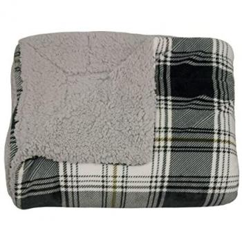 Cuscino Coperta Divano Tartan Scozzese Retro Agnellato Pelliccia Sherpa Inverno Caldo 1 Piazza Grigio