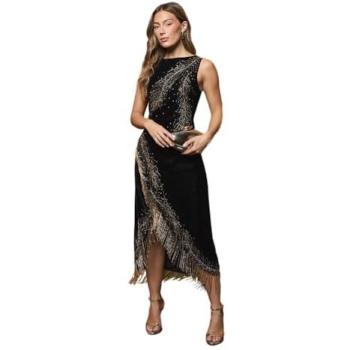 Coast Black Velvet Fringe Dress (Sleeveless, Size 10)
