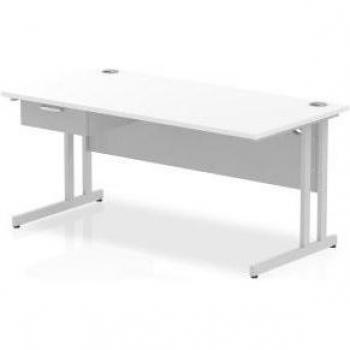 Impulse 1600 × 800mm Cantilever Desk – Dual‑Material (Silver/White) with 1×1 Drawer