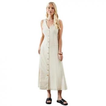 Petite Linen Button‑Dress – Midi Length, Women’s Version