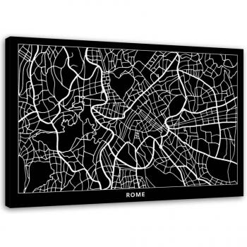 Feeby Muurkunst, Plattegrond van de stad Rome 60x40 zwart/wit