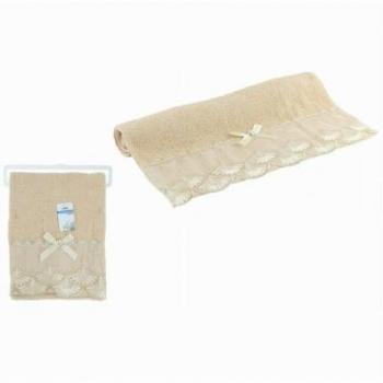 Asciugamano da Bagno e Viso in Cotone Morbido Decorato 48x93cm 180gr Beige Scuro
