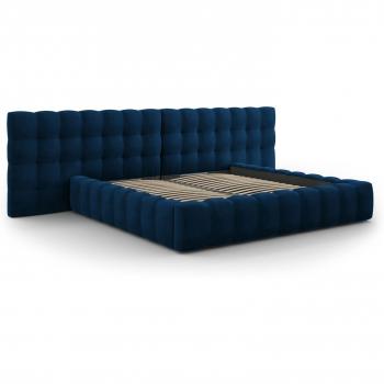 Micadoni Lit avec Coffre – Velours Bleu Roi, 200×200 cm, Tête double