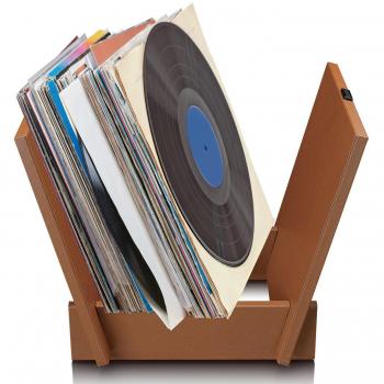 Système de rangement pour 40 vinyles Lenco TTA-040BN en bois et cuir synthétique marron