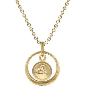 Taufring mit Amor in Gold 333 an goldplattierter Kette
