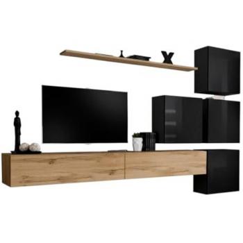 Mobile SALOTTO Murale SWITCH IX – Colore Quercia Wotan e Nero Lucido
