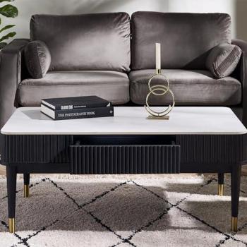 Louis Black Fluted Stone Top Coffee Table with 2 Drawers