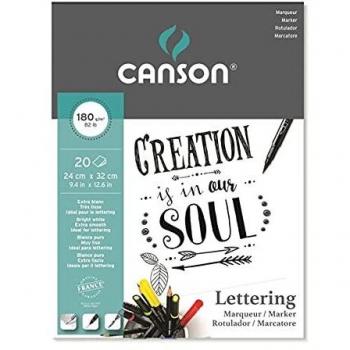 Canson Lettering Pad 24x32 cm, 30 Fogli, 180 g/m², Ideale per Marker