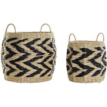 Cesto in Fibra Naturale Nero/Marrone Chiaro Dkd Home Decor – Set 2x30x30x30cm