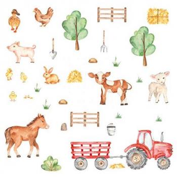Nikima Wandtattoo 207 Bauernhof Aquarell Tierkinder Kalb Fohlen Lamm in 6 Varianten