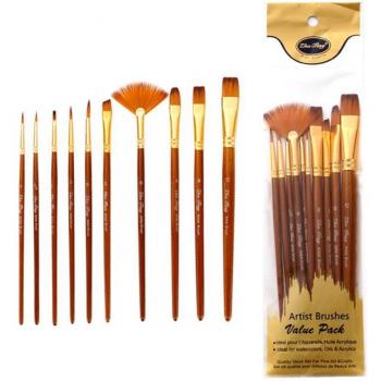 10Pcs Round and Fan Tip Brush Set