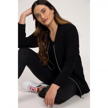 Giacca donna nera con scollo a V e zip, taglia 48/50, in viscosa e poliestere
