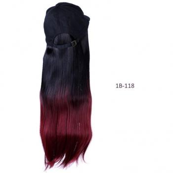 Style Baseball Femme – Perruque synthétique, chapeau long, couleur noire/brun