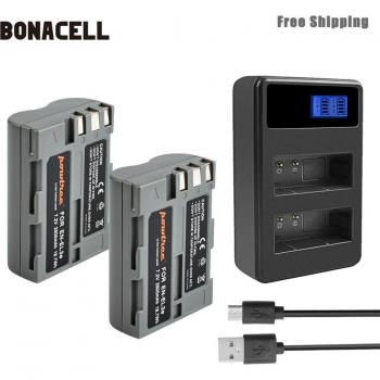 Bonacell 2600mAh EN-EL3e Battery + LCD Charger for Nikon Cameras