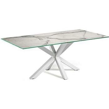 Table de Repas Arya 200x100 Blanc avec Plateau en Verre
