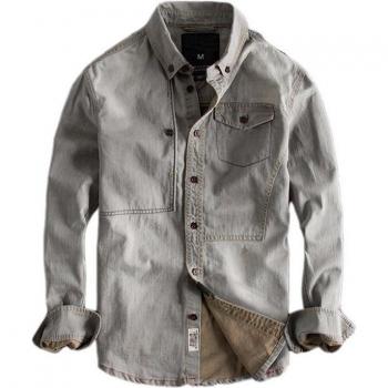Camisa de denim retro Harajuku para hombres, ropa de calle casual desgastada con botones, camisas de manga larga
