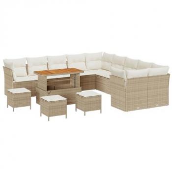 Ensemble Canapé de Jardin 14 pièces Beige Poly Rotin Acacia (vidaXL)