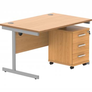 Compact Upright Workstation with Two Drawers & Rolling Pedestal (1200 × 800)