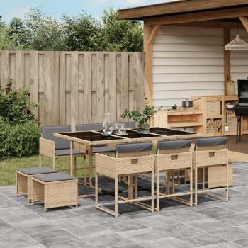 VidaXL Outdoor Essgruppe 11‑teil, Polyrattan Kissen beige