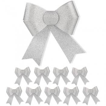 Set of 10 Glittering Silver Gift Bows for Birthday and Christmas Presents