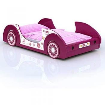 Kinderbett Schmetterling Weiß/Pink 90x200cm mit Rausfallschutz und Lattenrost