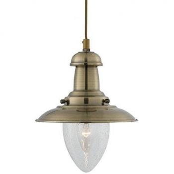 Fisherman's Brass LED Pendant Light with Seeded Glass Shade and E27 Socket