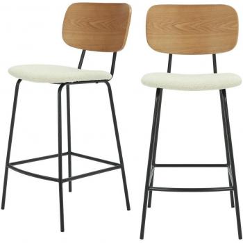 Chaises de bar en bois et tissu bouclette H66cm