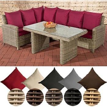 Polyrattan Sitzgruppe Bermeo 5mm mit Tisch und Polstern Rubinrot
