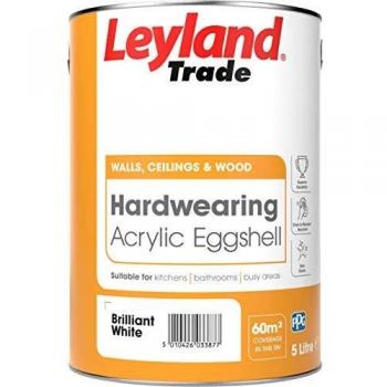 Leyland Trade Hardwearing Acrylic Eggshell, Brilliant White, 5 l