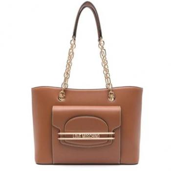Moschino Borsa Shopping a Spalla Donna con Doppio Manico in Catena e Tasca Esterna Noce Oro