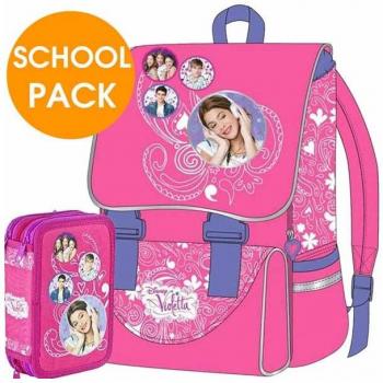 Mochila Violeta Disney con Estuche Expandible y 3 Cremalleras