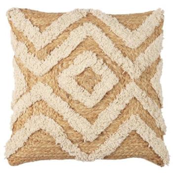 Coussin Tufté Beige 40x40cm en Jute et Coton