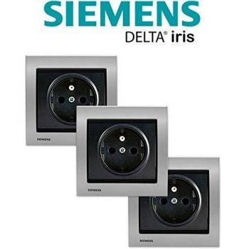 Lot de 3 Prises 2P+T Delta Iris Anthracite avec Finitions Alu Silver