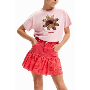 Gonna 7/8 in Denim Lucido con Volante Rosso – Desigual