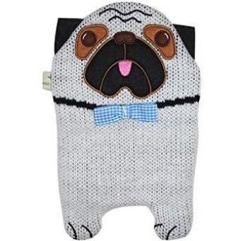Junior Hot Water Bottle by Hugo Frosch with Pug Dog Knit Cover, Light Grey