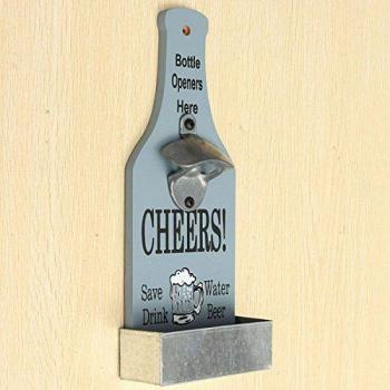 Retro Blue Wood Bottle Opener – Wall-Mounted Soda Tool