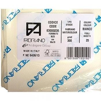 Fabriano Acuarela 300gsm, 25 hojas 70x50 cm – Superficie prensada fría