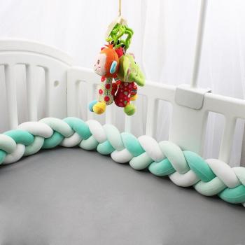Knotted Headboard Protector for Newborns 3 Braided Pillows Green White Light Green