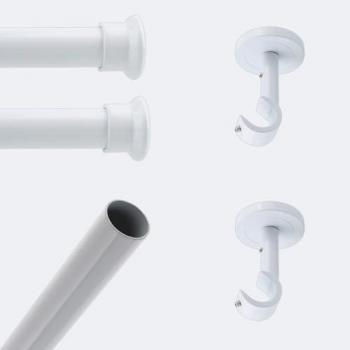 Tringle blanche 150 cm Ø20 mm, chapeau d’embout – système de fixation plafond