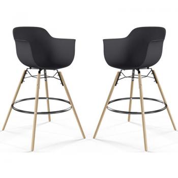 Sgabello da Bar con Gambe in Legno – Nordika Scandinavo, 2 pezzi, Nero