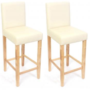 Pack de 2 Sillas Altas de Bar Color Crema con Base de Madera Sintética