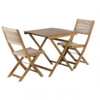 Set bistrot pliable 2 personnes bois d'acacia BARI FSC corde écru